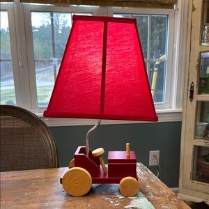 Pottery barn kids red tractor farm lamp like new